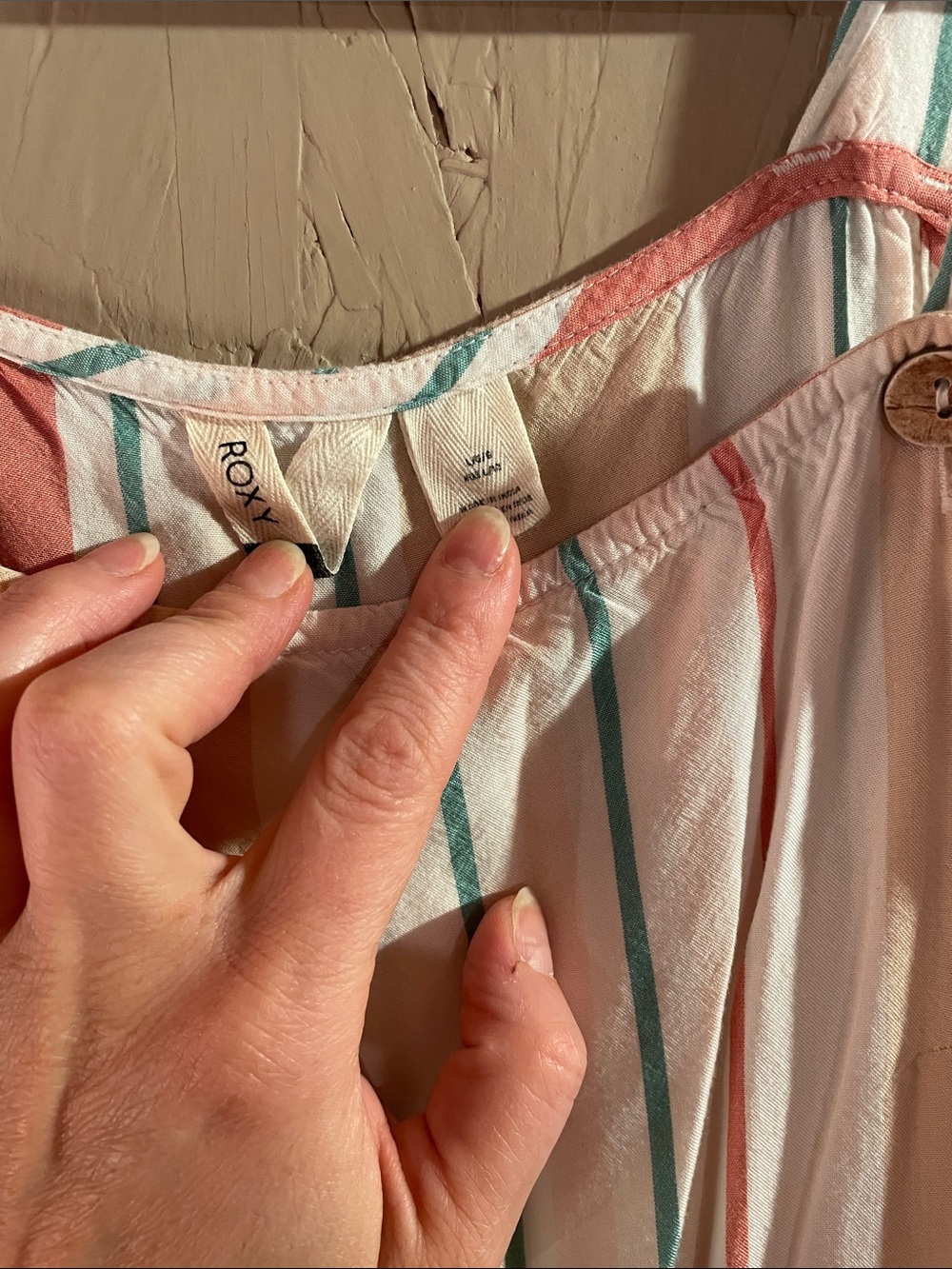 Roxy Cream, Coral & Aqua Striped Wide-Leg Jumpsuit - Picture 2 of 6
